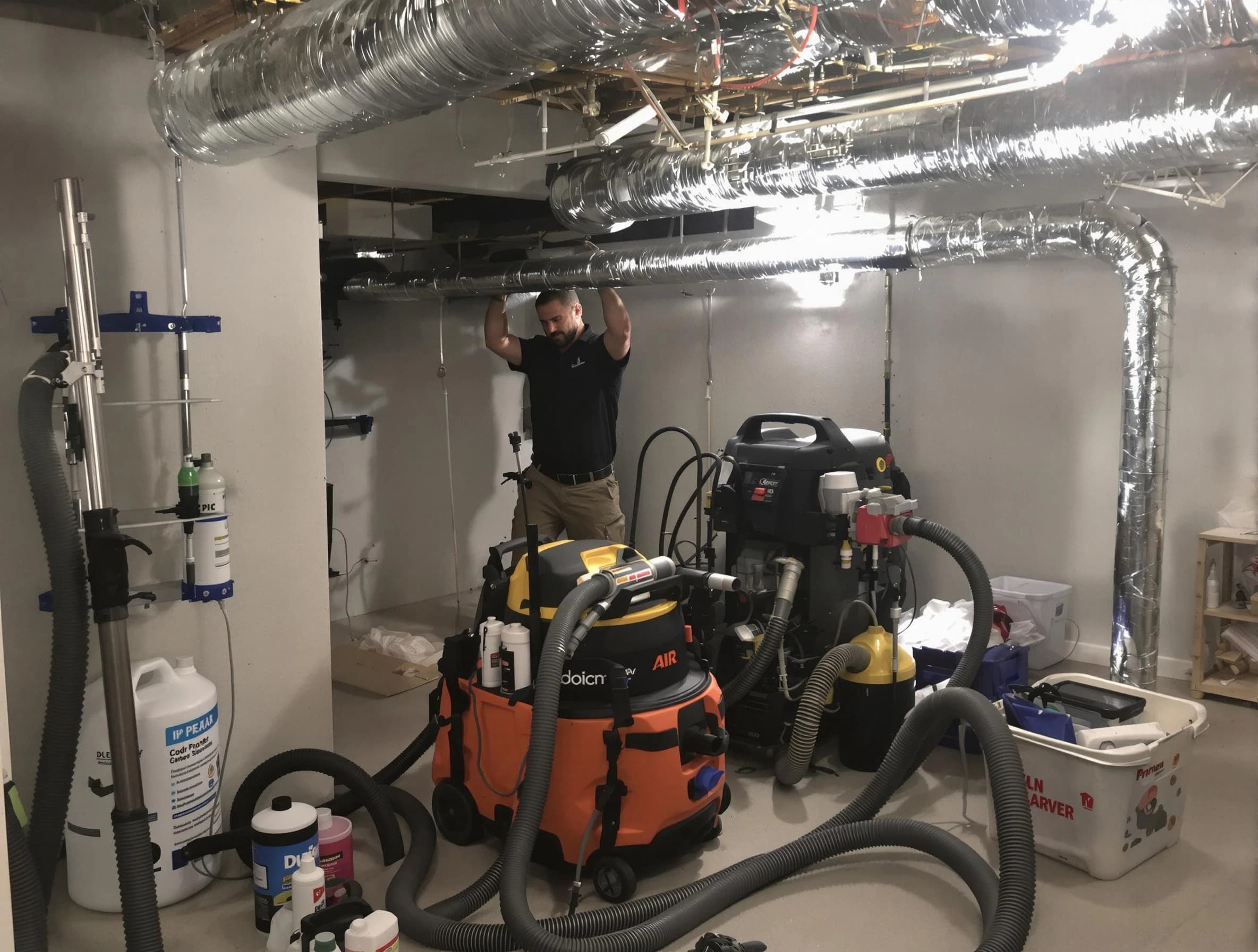 Springfield Air Duct Cleaning specialist performing professional mold removal from air ducts using safety equipment in Springfield