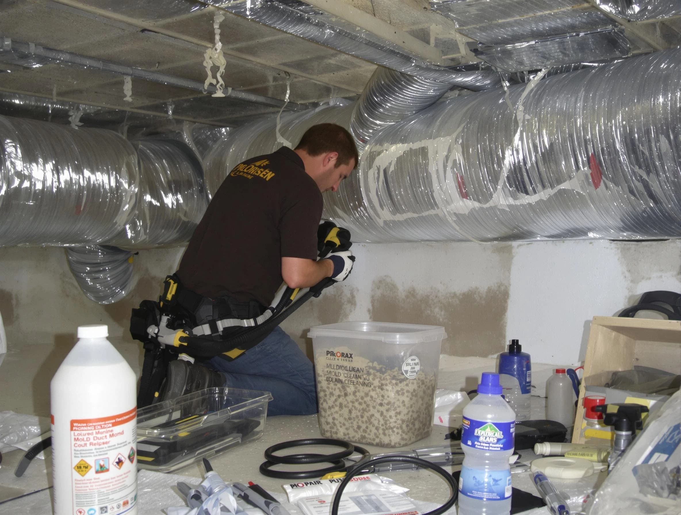 Springfield Air Duct Cleaning specialist performing professional mold removal from air ducts in Springfield