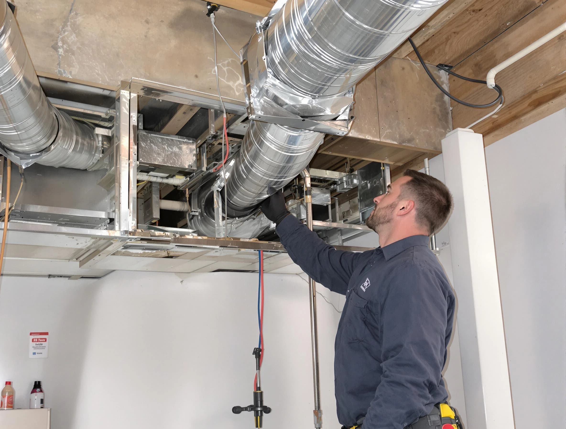 Springfield Air Duct Cleaning technician performing professional air duct repair using specialized tools in Springfield