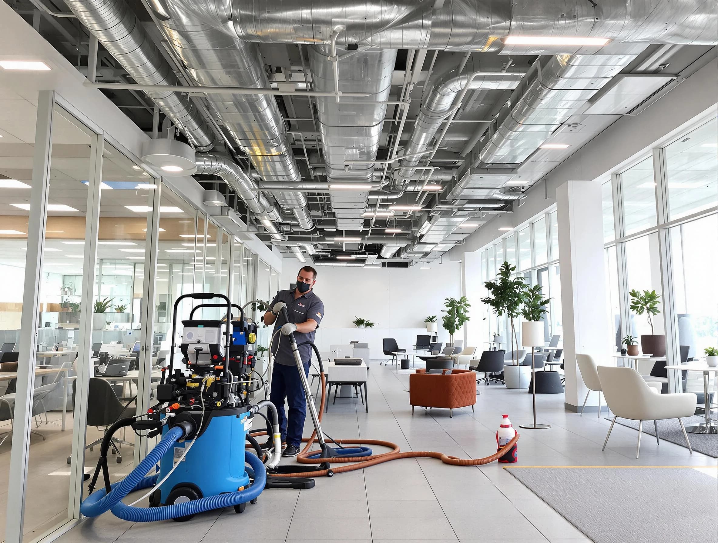 Springfield Air Duct Cleaning team conducting comprehensive commercial duct cleaning at a business location in Springfield