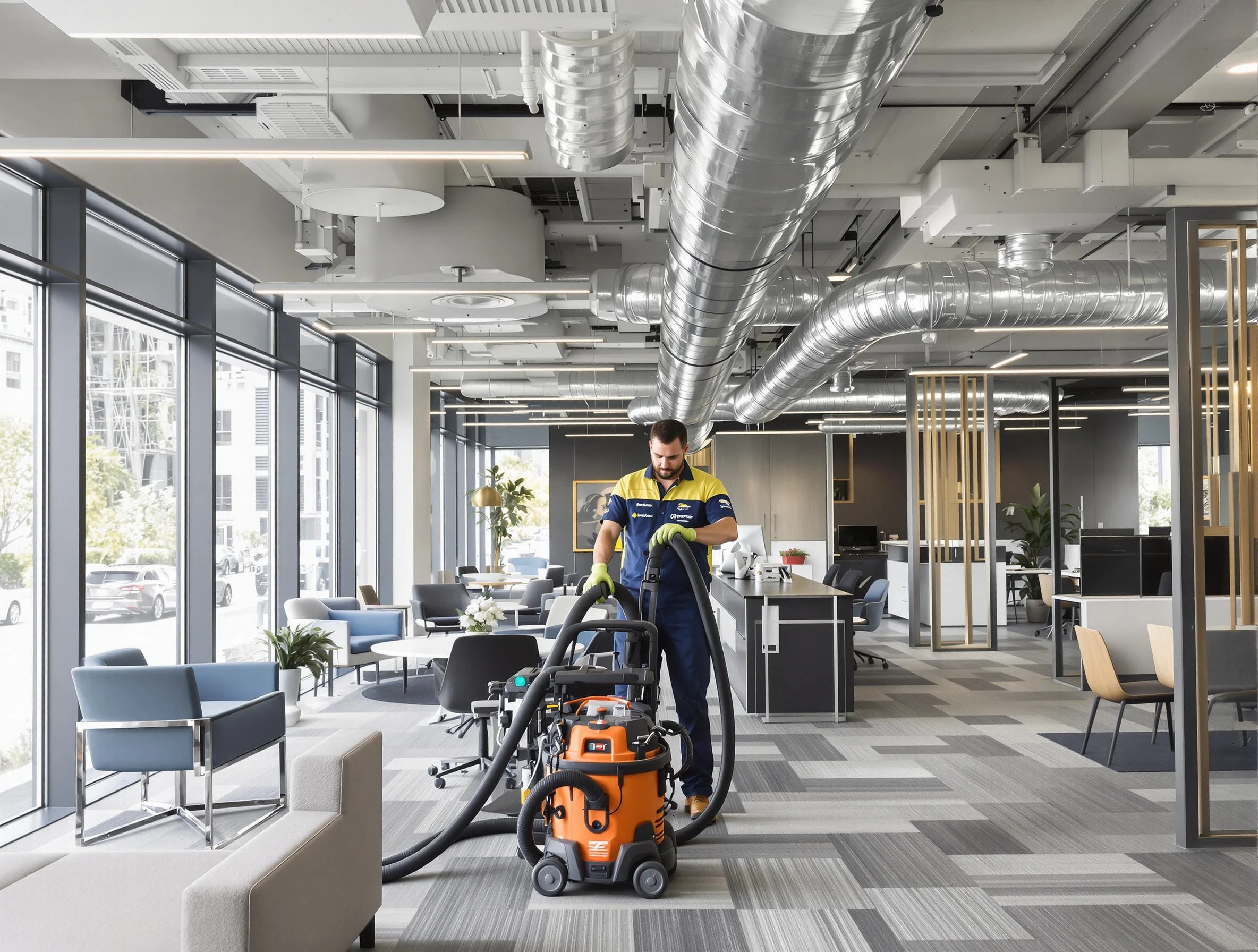 Springfield Air Duct Cleaning team performing thorough commercial duct cleaning at a Springfield business center